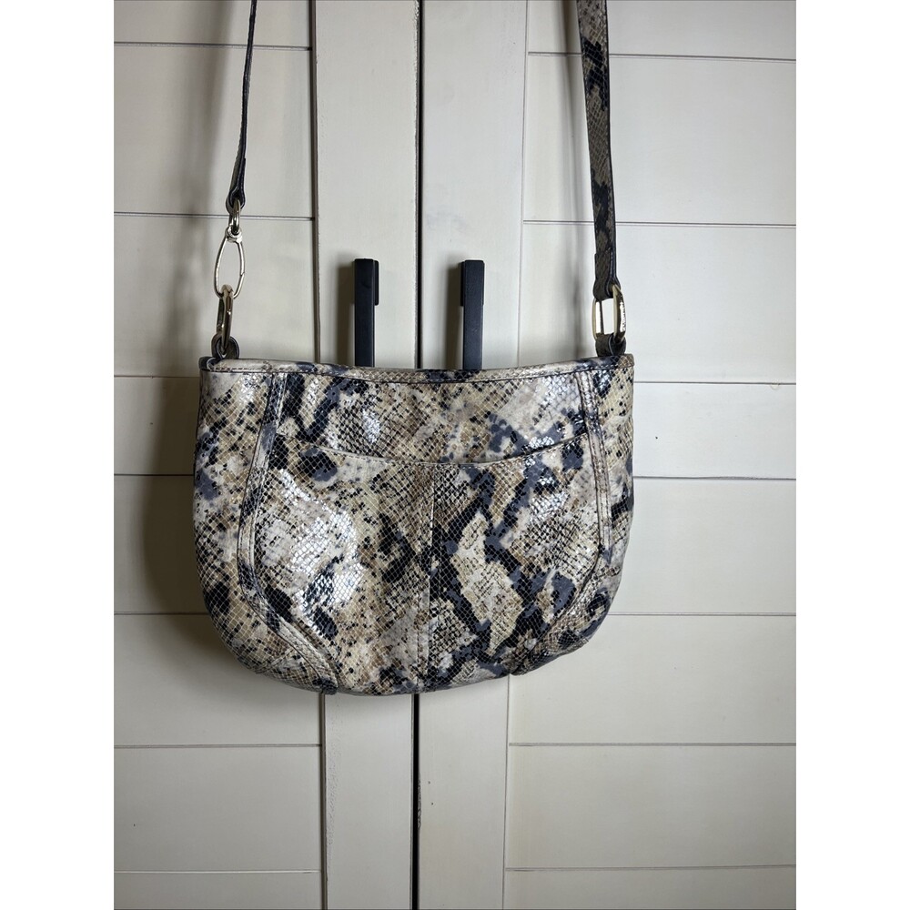 B Makowsky Snakeskin Leather Crossbody Brown Black Shimmery EUC
